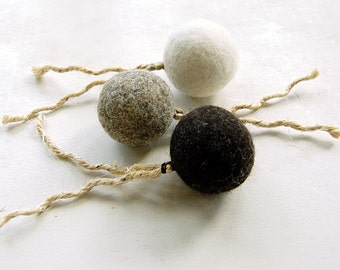 Organic Catnip Felt Ball Toy with Sisal Tail (Set of THREE)