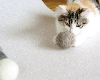 Felted Wool Cat Ball Toy: Cappuccino Color, Natural, Set of 3