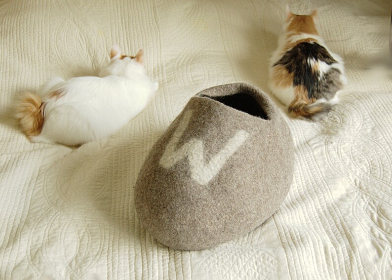 modern dog bed felt cat cave felt cat bed wool dog bed pet furniture Personalized pet bed with a chosen initial
