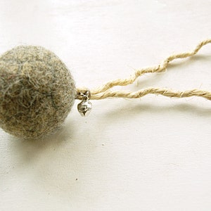 Felted cat ball in cappuccino color with sisal tail and bell set of 3 wool ball natural cat toy kitten toy image 2