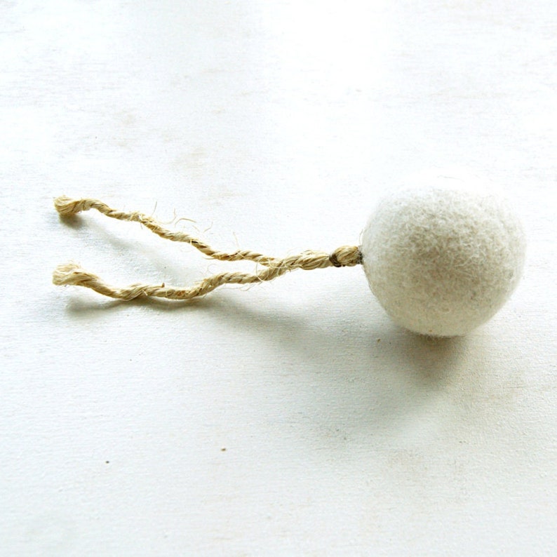 Cat toy felted ball with sisal rope white felted cat toy catnip ball image 3