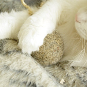 Felted cat ball in cappuccino color with tail wool ball natural cat toy kitten toy image 1