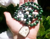 Ruby Mala Beads, Howlite Mala Beads,Knotted Mala Beads,108 Japa Mala, Buddha Pendant Nepal, Yoga Prayer Beads, Green Tibetan Mala