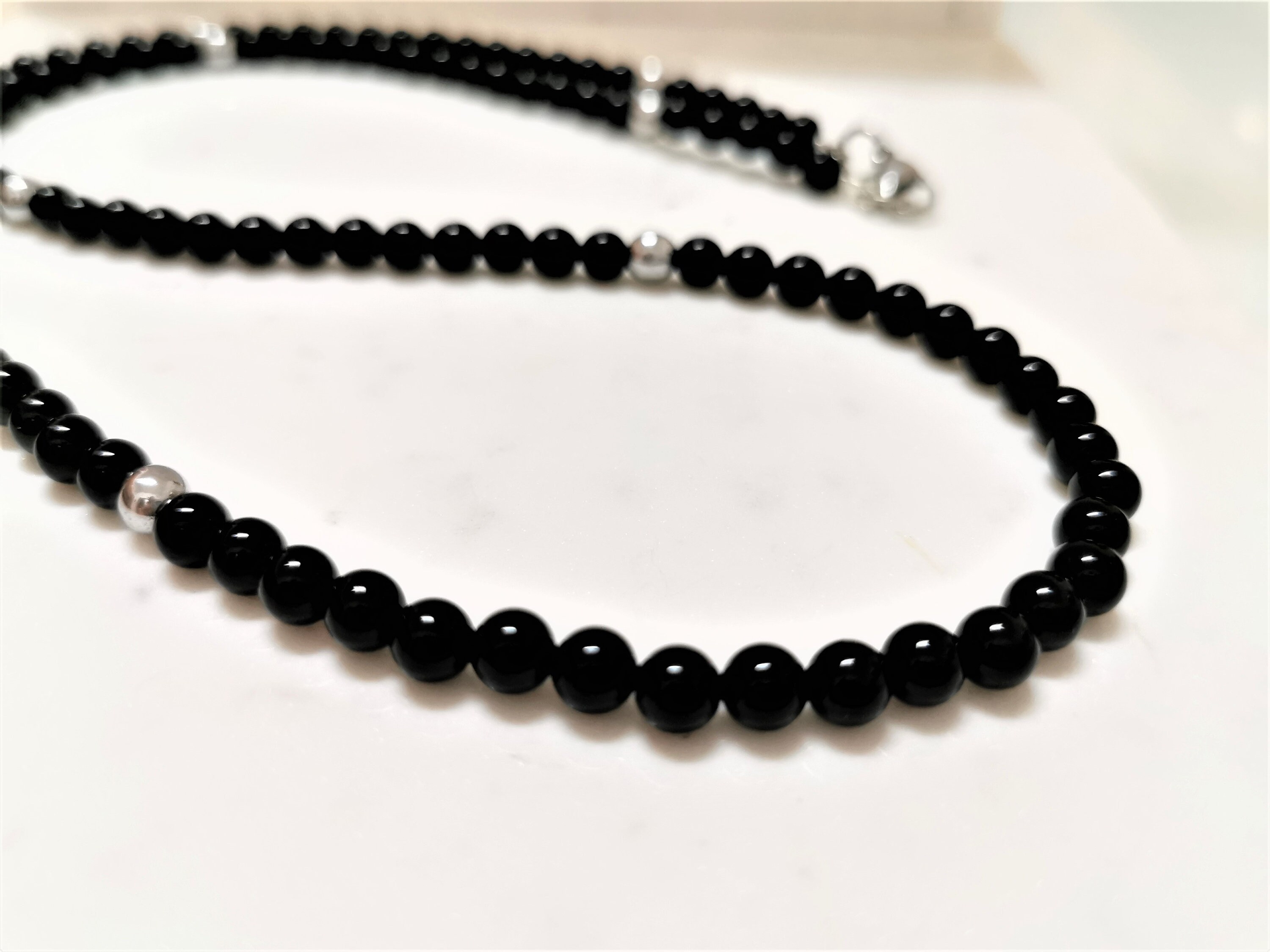 Mens black onyx beaded necklace Clearance