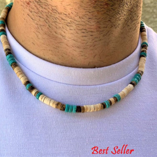 Collier de perles homme * Collier turquoise * Collier africain * Collier surfeur * Collier homme * Bijoux africains homme * Cadeaux pour homme