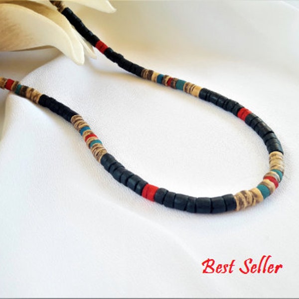 Collier de perles pour homme * Collier africain * Collier en bois * Collier surfeur * Collier pour homme * Bijoux africains pour homme * Collier de plage * Cadeau pour lui