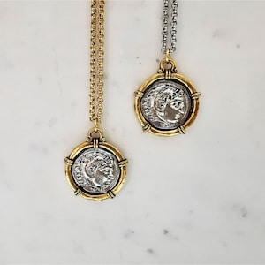 Alexander The Great Silver Coin Necklace, Mens Medallion Pendant Necklace, Chain Necklace Gift For Him