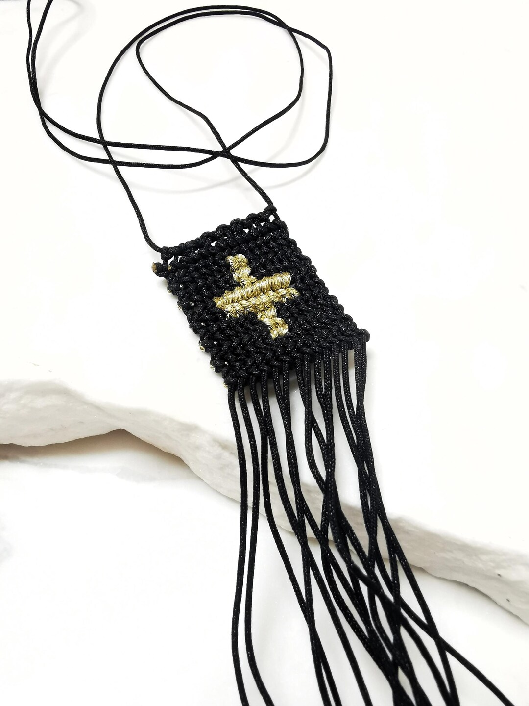 Handmade Macrame Cross Necklace: Knotted Christian Jewelry, Black ...