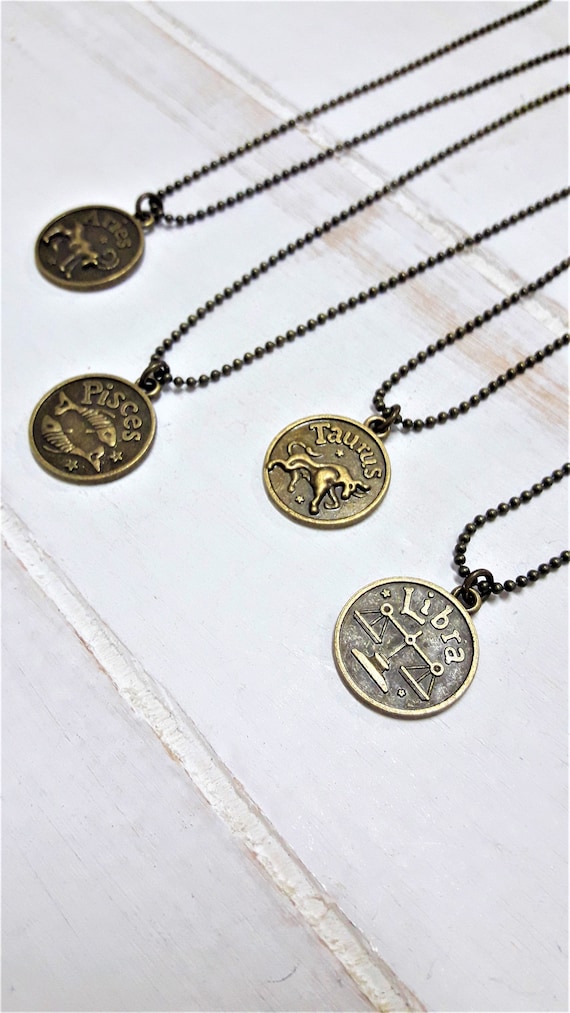 Zodiac Bronze Necklace for Men: Horoscope Charm, Celestial Jewelry