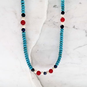 Türkis Halskette für Männer, Afrikanische Halskette Männer, Lange Edelsteinkette, Surfer Schmuck Geschenke für ihn