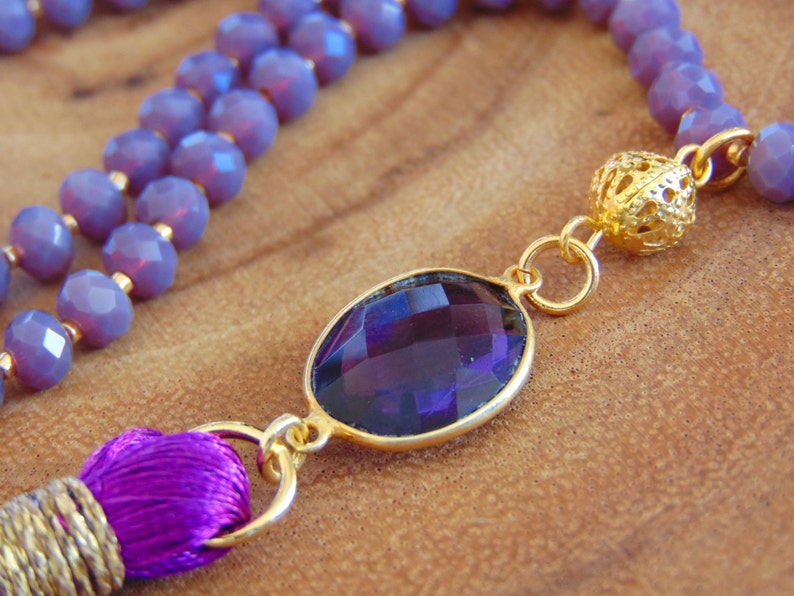 Long Purple Necklace,Purple Tassel Necklace,Long Beaded Tassel Necklace,Chunky Long Tassel Necklace,Long Crystal Beaded Necklace
