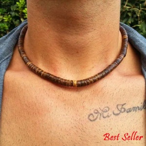 Afrikaanse ketting met kralen voor heren, herenketting in surferstijl, Afrikaanse sieraden heren, houten strandketting