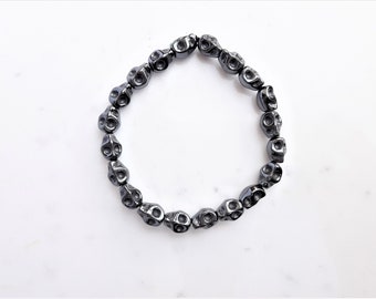 Schädel Herren Armband, Perlen Herrenarmband, Skelett Freund Armband, schwarze Armband Geschenk für ihn