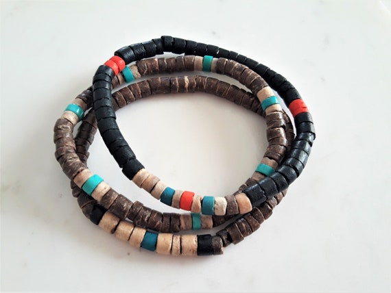 Mens Heishi Beaded Bracelet: Boho Stacking Stretch Bracelet