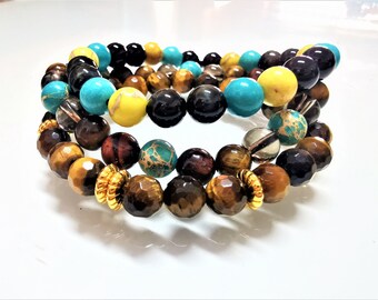 Tiger Eye Beaded Bracelet for Men: Gemstone Stacking Bracelet