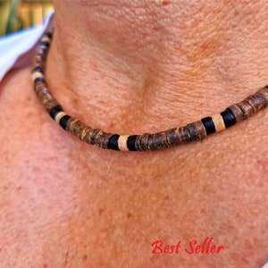 Afrikaanse ketting heren, Afrikaanse kralen sieraden heren, surferketting Cadeaus voor mannen, houten strandketting