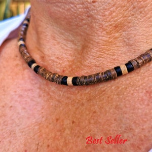 Men's African necklace, Men african Beaded jewelry, Surfer necklace Gifts for men, Wooden Beach Necklace