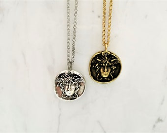 Medusa Pendant Necklace: Silver or Gold Medallion, Greek Mythology