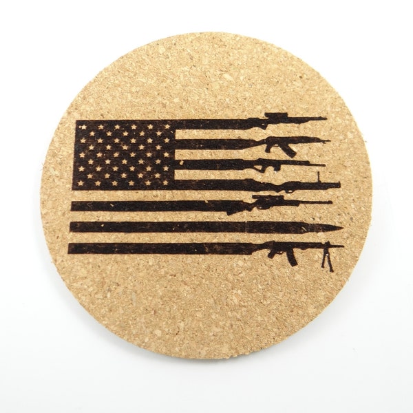 Patriotic 2nd amendment, American Gun Flag, Bar Coaster, Personalized Bar, Beer Mug Cork Coaster, Coaster, Beer Coaster, Man Cave