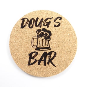 Bar Coaster, Personalized Bar, Beer Mug Cork Coaster, Coaster, Beer Coaster, Man Cave