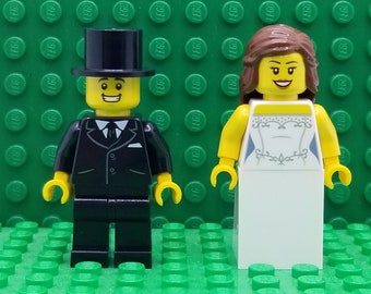 LEGO Wedding Bride and Groom With Beard in Tux Cake Topper