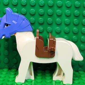 LEGO® Classic White Horse With Brown Saddle and Head Armor, LEGO® Minifigure, LEGO® Minifig