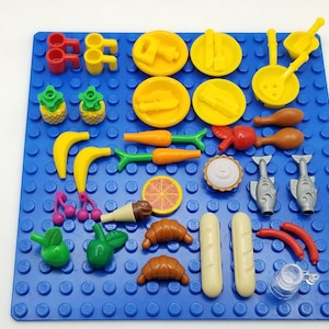 LEGO® Food 15 Pack Random, Utensils, Accessories, Carrot, Chicken, Pie, Bread, Cup, Fish, Bulk Minifig Food Pack
