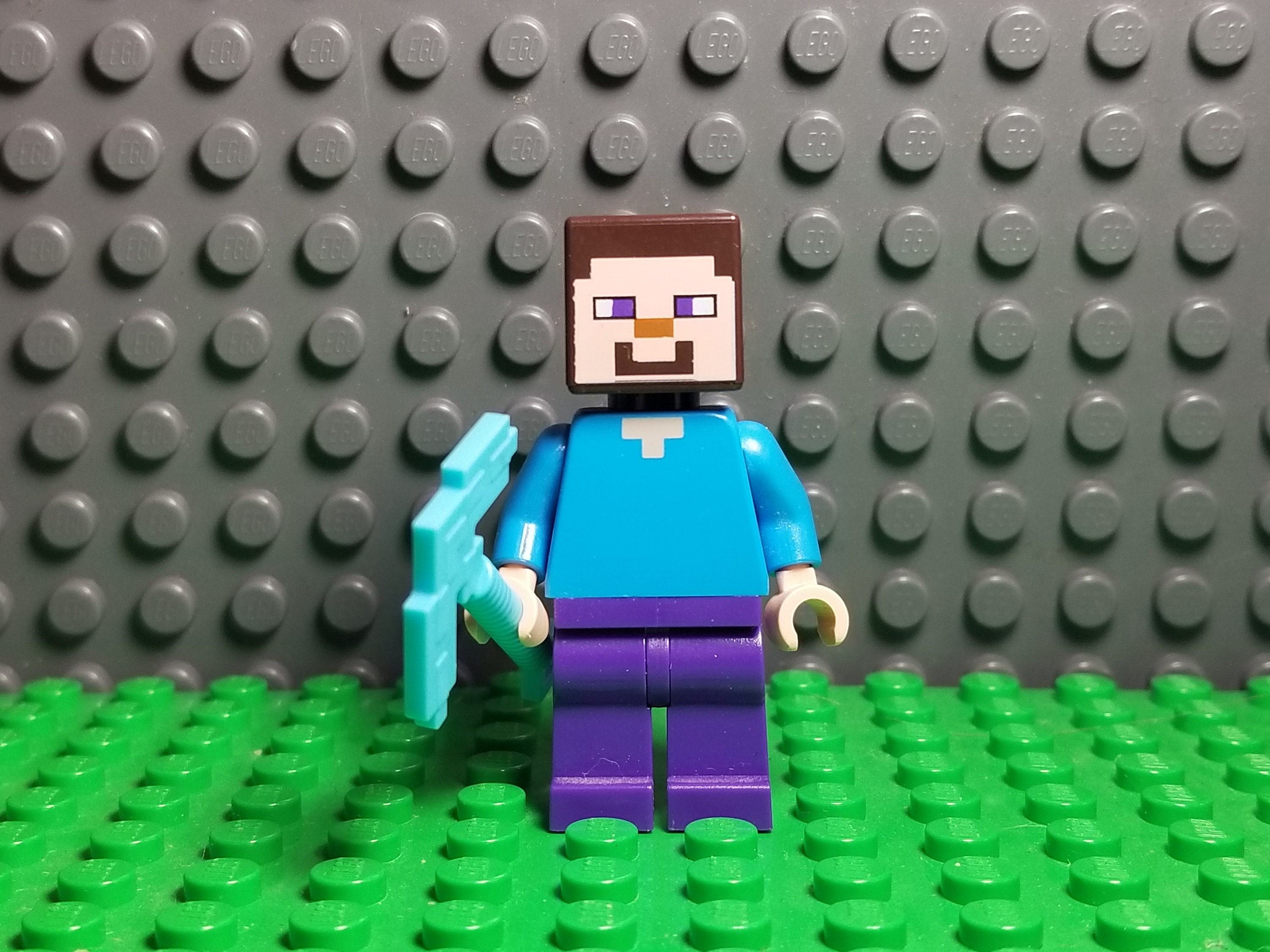 Lego Minecraft Steve With Azure Axe Minifigure Minifig Etsy