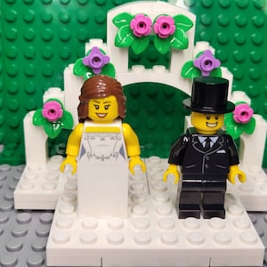 LEGO® Wedding Bride and Groom in Tux Custom Cake Topper Arch of Flowers,  Minifigure,  Minifig, LEGO®