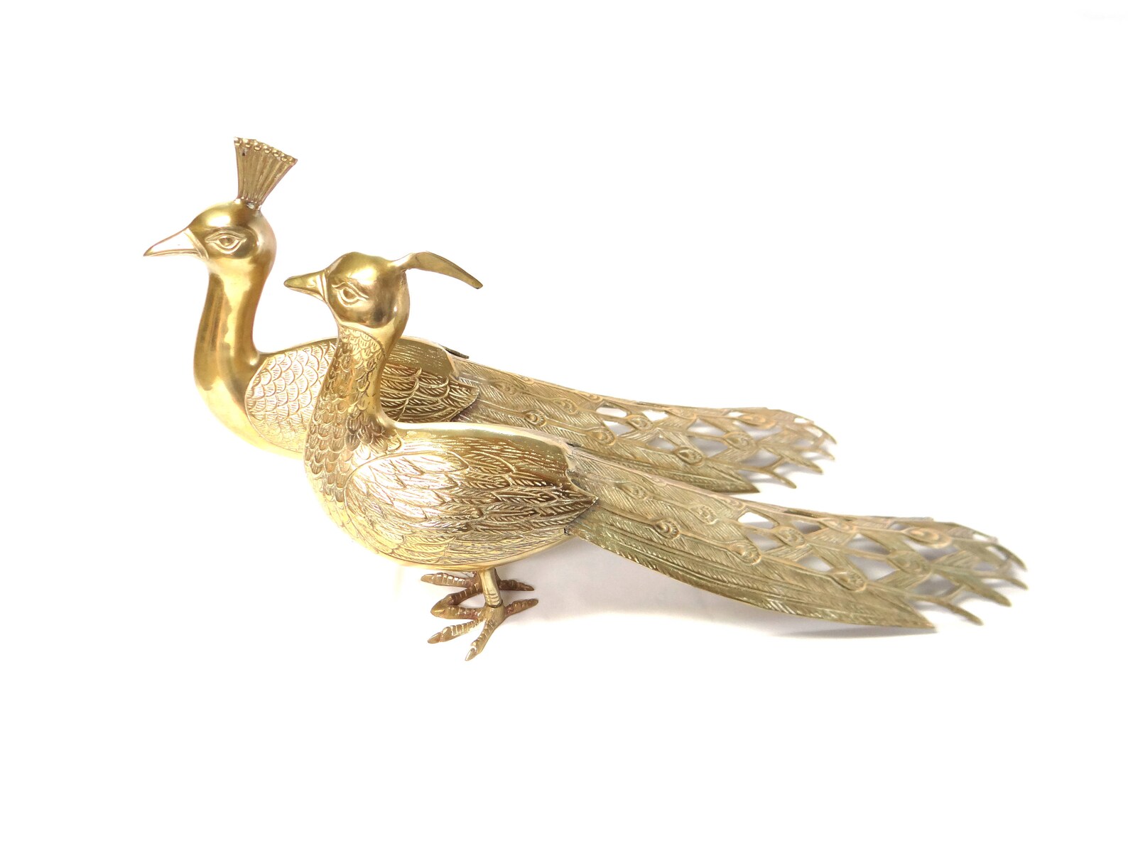 Peacocks Statue Pair of Brass Peacocks Gold Peacock Vintage Etsy