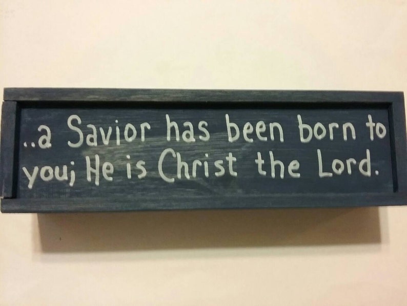 With wooden Manger and painted scene ...a Savior has been born to you; He is Christ the Lord Nativity scene slide top shadow box