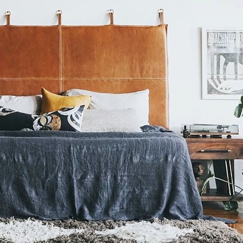 Leather Hanging Headboard With Straps Whiskey/tan/honey/custom Etsy