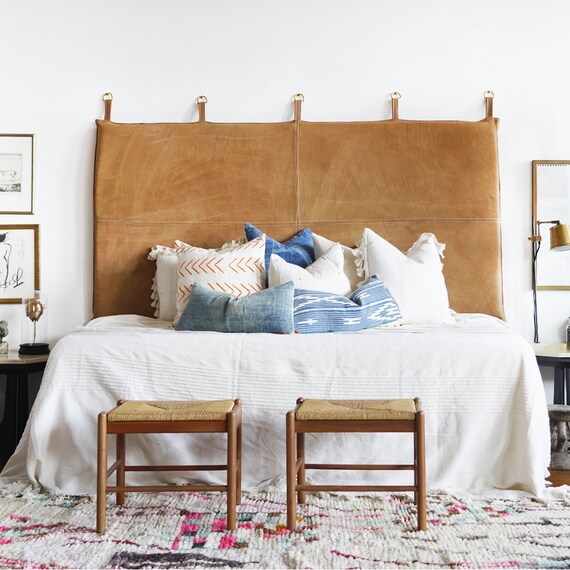 Brown leather 2024 headboard queen