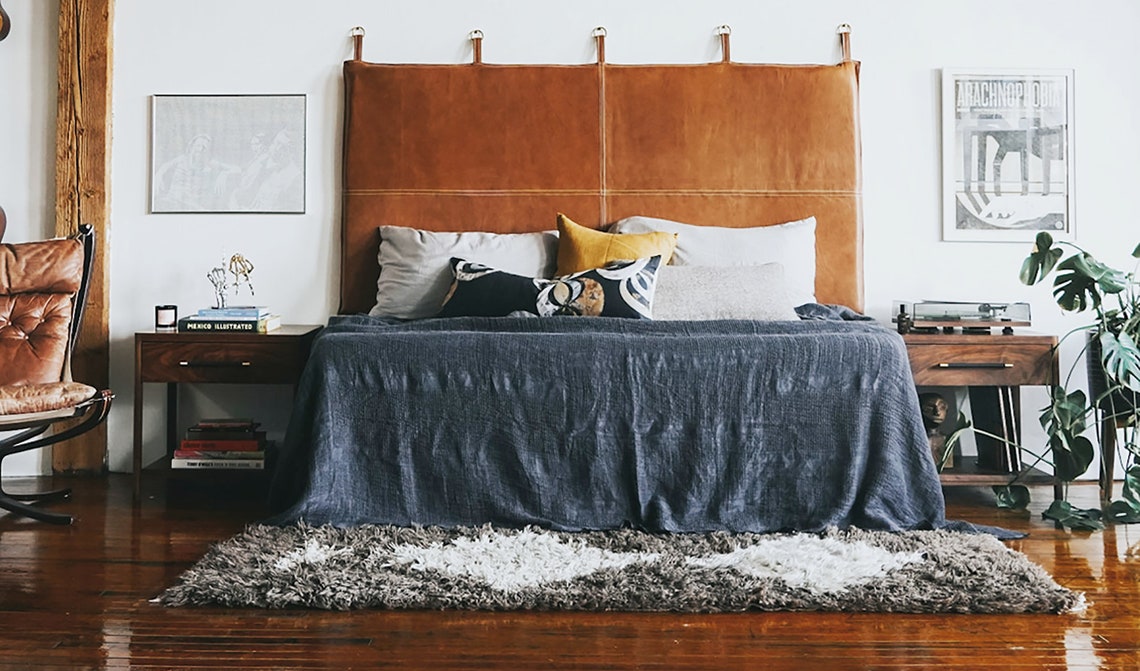 Leather Hanging Headboard With Straps Whiskey/tan/honey/custom Etsy