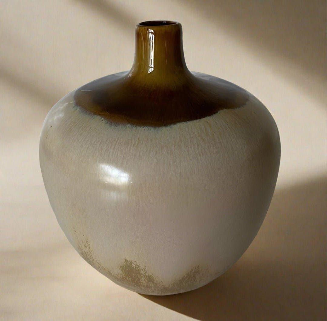 Mid Century Modern Pottery Vase: Hand-thrown Brown Drip Glaze - Etsy