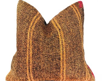 Orange and Hot Pink Striped Accent Pillow