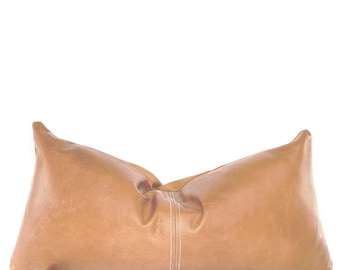 Almohada Lumbar de Cuero Genuino | Cojín Lumbar de Cuero Hecho a Mano con Costura Única | Decoración Rústica | Almohada Larga de Cuero Sofá