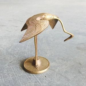 Mid Century Brass Bird Figurine | Vintage Brass Egret Statue | Bowing Bird Statue | Standing Crane | Gold Bird Statuette