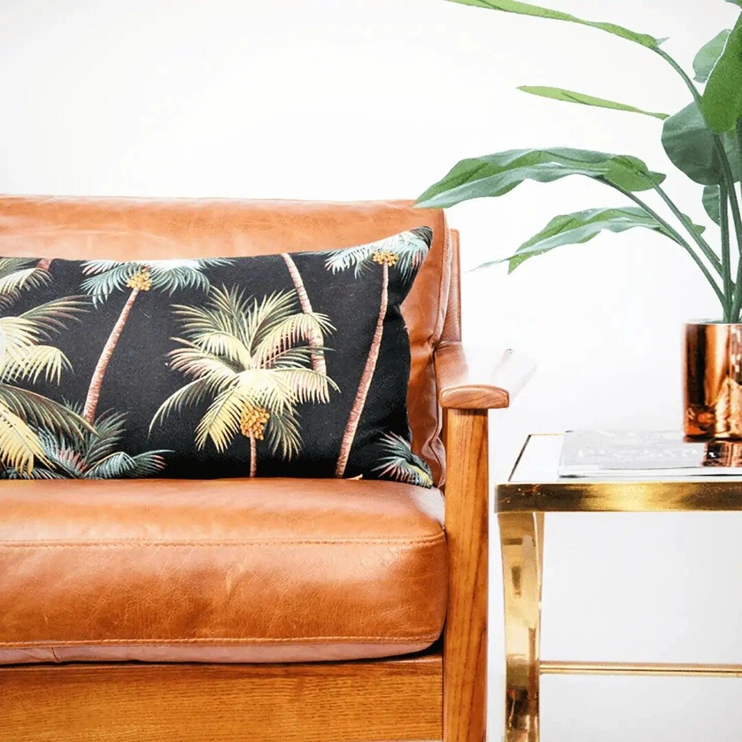 Palm Tree Pillow- Modern Boho Neon Masculine Bedroom Tropical Leaf Bed Cushion King Bed Grey ...