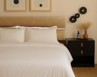 Tan Paneled Leather Headboard | Mid Century Modern Wall Mount Bed | Ready to Ship!