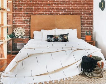 Handmade Tan Leather Headboard: King Size Wall Mount Bed Cushion