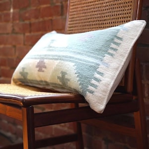 Pastel Lumbar Throw Pillow – Decorative Feather Cushion for Kids’ Room, Vintage or Beachy Decor | Soft Pink Accent Pillow