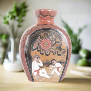 Vintage Hand-Painted Mexican Folk Art Ceramic Vase | Terra Cotta Vase |  | Terracotta Decorative Vase | Unique Table Accent | Folk Vase