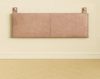 Tan Leather Wall Mount Headboard: Rustic Modern Bed Backrest