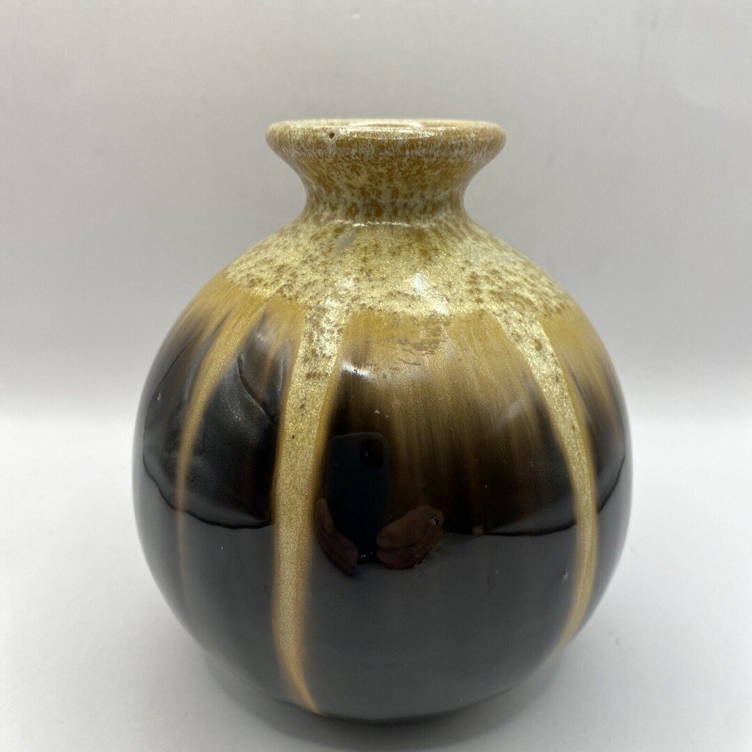 Brown Drip Glaze Pottery Bud Vase Small Round - Etsy