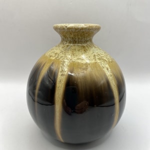 Brown Drip Glaze Pottery Bud Vase Small Round