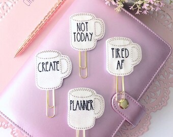 Word Coffee Cup Planner clip, Coffee Cup Feltie, Planner clip