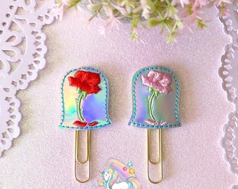 Pink or Red Rose in Glass Planner clip