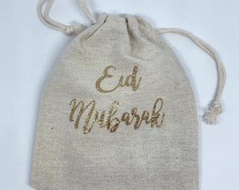 Eid Mubarak Glitter Drawstring Bag