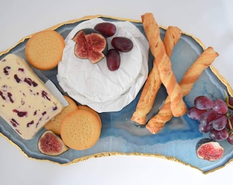 Plato de tabla de quesos de ágata azul